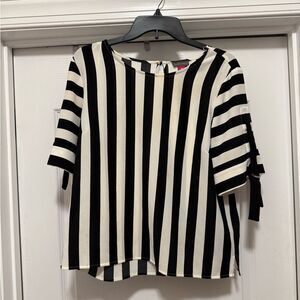 Vince Camuto Black and White Striped Blouse with tie sleeve details